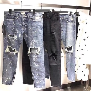Jeans droits déchirés délavés pour hommes, style décontracté, en coton élasthanne, à prix super bas, lot de stock FOB 4,50-6,50 $ - Product Image 1