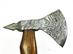 Forged Steel Tomahawk <b>Axe</b> With Wood <b>Handle</b> Survival Hatchet Custom Damascus Blade Design - Product Image 4