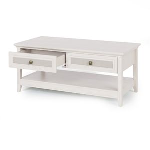 Tavolino da Caffè a 2 Livelli in Stile Rustico con Tema Boho, Tavolino da Tè con 2 Cassetti Decorativi in Rattan, Tavolino Centrale per Divano con Ripiano Portaoggetti - Product Image 5