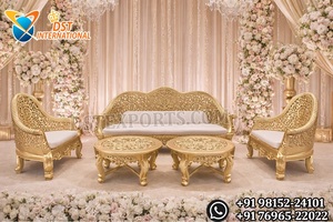 ชุดโซฟาหรูหราสีขาวทองแบบมหาราชาสำหรับเวทีงานแต่งงาน  บัลลังก์ไม้คลาสสิกสำหรับพระราชาและพระราชินี  โซฟาคู่รักและเก้าอี้สำหรับงานแต่งงาน สหรัฐอเมริกา - Product Image 4