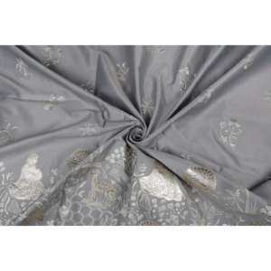 Tissu semi-soie satinée au mètre - 58 pouces de large, broderie florale, oiseaux et fille, gris - TFAB SEMI SILK EMB03 143 - Product Image 4