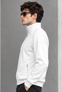 Blouson zippé en polaire blanc pour homme, col montant, respirant, style sportif, vêtement d'extérieur d'automne, coupe régulière, en polyester tricoté - Product Image 4