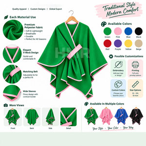เสื้อคลุมสีเขียว HMR Sorority Sisterhood แต่งขอบสีชมพู แขนทรงปีกค้างคาว คอวี ปิดด้วยเข็มขัด สวมใส่สบายๆ แบบลำลอง - Product Image 6