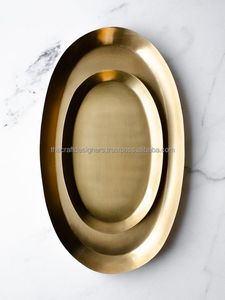 Hammered Stainless Steel <b>Serving</b> <b>Trays</b> Oval Shape Small Large Size Dishes & Plates Dessert Snacks Drinks Serve <b>Gold</b> <b>Tray</b> Sets - Product Image 5