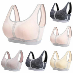 Sujetador deportivo sin costuras para mujer, cuello redondo, espalda cruzada, sujetador de yoga, malla transpirable, soporte medio, color liso, top de entrenamiento - Product Image 1