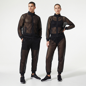 Ensemble de survêtement transparent léger pour un look tendance, veste et pantalon transparents, 100% polyester, noir, maille transparente, unisexe - Product Image 6
