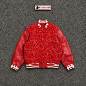 NEW QUALITY Men's <b>Red</b> 100% <b>Wool</b> Breathable Eco-Friendly Varsity Jacket Sleeve Solid Color Turn-down Collar Casual Winter - Product Image 5