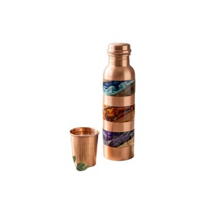Bouteille d'eau en cuivre pur avec bouteille ayurvédique anti-fuite pour la santé, l'immunité et la digestion, design imprimé, écologique - Product Image 1