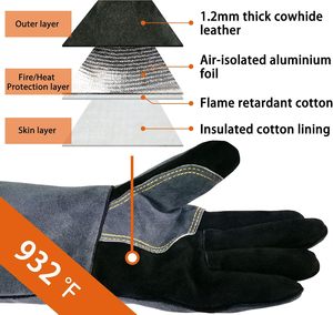 Factory Supply Heavy Duty Cowhide Leather Welding <b>Gloves</b> High Temperature Resistant Fire Proof Anti-Slip Safety <b>Gloves</b> - Product Image 6