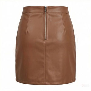 Women's Brown PU Leather Mini <b>Skirt</b> High Waist Asymmetrical Shiny Solid A Line <b>Short</b> <b>Skirt</b> - Product Image 2