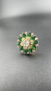 Rhodium Plated 925 <b>Silver</b> <b>Adjustable</b> Flower Green Crystal Prong Setting Handmade Engagement Wedding Luxury Cocktail <b>Ring</b> | - Product Image 1