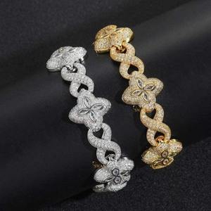 Luxury 925 Silver Rhodium Plated Flower Chain <b>Bracelet</b> Pave Setting Diamond Unisex Everyday Wear Jewelry - Product Image 1