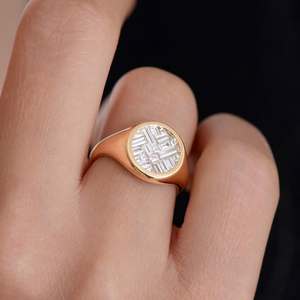 Signet Lab Grown Diamond Engagement <b>Ring</b> IGI Certified Invisible Set Baguette Diamonds 925 Sterling <b>Silver</b> Unisex <b>Statement</b> <b>Ring</b> - Product Image 3