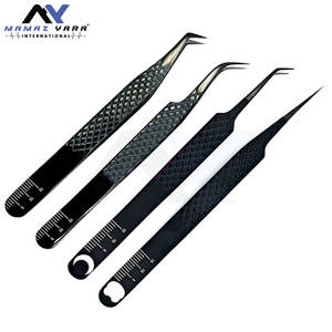 Lot de 4 pinces à cils noires en acier inoxydable durable, pinces à extensions de cils CNC à pointe en fibre - Product Image 2