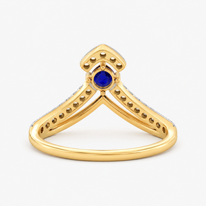 Bague Chevron en Saphir Bleu pour Femme, Pierre Centrale Ronde, Accents Pavés, Plaqué Or 10K 14K 18K, Argent 925, Mariage - Product Image 4