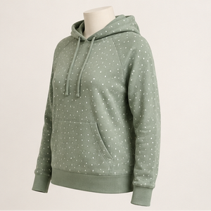 Sweat à capuche personnalisable pour femme, vert sauge discret, classique et décontracté, à pois irrégulièrement espacés, en molleton bouclé French Terry - Product Image 3