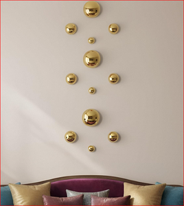 Sculpture murale ronde en métal doré effet miroir, style Art déco moderne, décoration DIY pour salon - Product Image 1