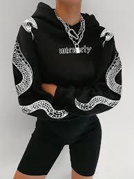 Sweat à capuche gothique pour homme, imprimé serpent brodé, coupe oversize, streetwear, avec motifs sur les manches, en molleton de coton épais noir - Product Image 3