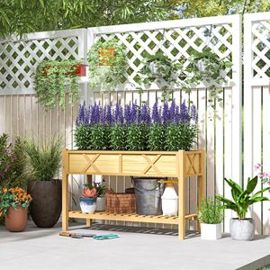 47 X 22 X 31.5in Elevated Wood <b>Planter</b> <b>Box</b> with Glazed Finish Raised Garden Bed and Storage Shelf Natural Liner Drainage Holes - Product Image 2