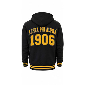 Sudadera con capucha negra de algodón para hombre con cremallera, estampado con el número 1906 en amarillo y bolsillo. - Product Image 3