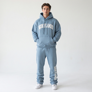 Conjunto Deportivo Personalizado con Bordado Desgastado, Sudadera con Capucha de Felpa 100% Algodón para Hombre, Pantalones Deportivos Gruesos para Invierno - Product Image 1