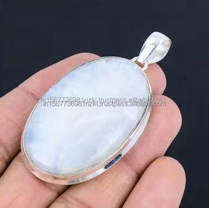 Colgante de Abalorio Simple para Boda, Piedra Ovalada de Piedra Lunar con Forma de Amante, Colgante de Plata Esterlina Chapado en Rodio - Product Image 6