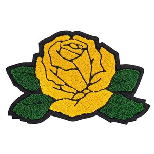 Patch brodé en chenille rose jaune, applique florale thermocollante pour la décoration de vêtements - Product Image 1