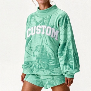 Ensemble décontracté deux pièces pour femme, imprimé personnalisé, col montant oversize, manches longues, col haut, vente en gros - Product Image 6