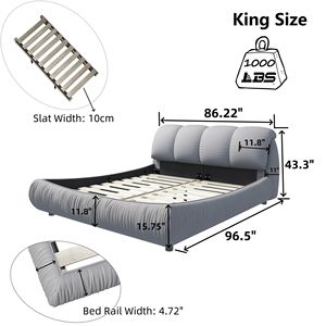 King-Size Luxury Upholstered Platform Bed with Oversized Padded <b>Backrest</b> Solid Wood Frame for Multiple Heights - Product Image 4