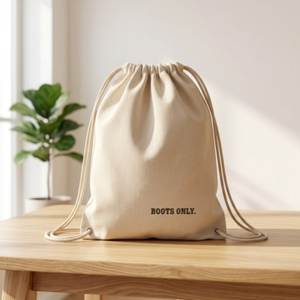 Wholesale Custom Logo Natural Cotton Canvas <b>Drawstring</b> Boot Bag Shoe Storage Pouch with Silk Screen Printed Text - Product Image 3
