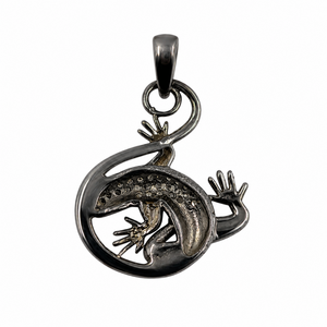 Schwarzer Rhodium 925 Sterling Silber Eidechsen-Anhänger mit Echten Diamanten für Damen Luxuriöser Tierschmuck Geschenk - Product Image 4