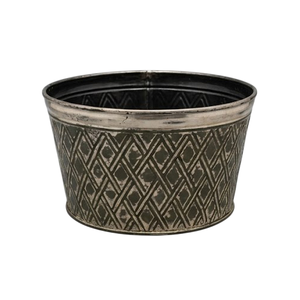 Metal Round <b>Ceramic</b> Look <b>Flower</b> <b>Pot</b> with Diamond Pattern Glazed Finish Handmade Planter for Indoor Outdoor Use - Product Image 1