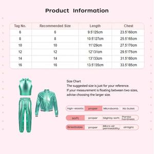 Tenues de danse pour filles de 6 à 16 ans, vêtements de danse latine, tenue de danse métallique, haut court, pantalon, veste, vêtements d'extérieur, entraînement, hip-hop, jazz - Product Image 6