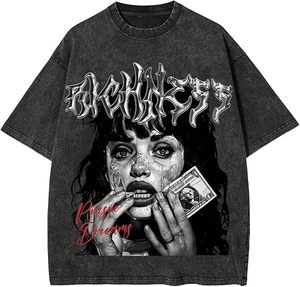 เสื้อยืดโอเวอร์ไซส์ลายกราฟิกแนวสตรีทสีเข้มสไตล์ยูนิเซ็กส์ ทรงหลวม แขนสั้น ผ้าคอตตอน/โพลีเอสเตอร์ แห้งเร็ว - Product Image 5