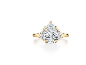 1.19 Carat Pear Cut Lab Grown Diamond Engagement <b>Ring</b> 9K Yellow Gold Half <b>Moon</b> Side <b>Stone</b> Three <b>Stone</b> Bridal <b>Ring</b> - Product Image 1