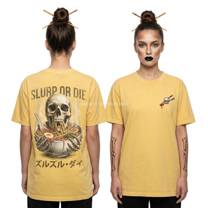 T-shirt Geisha Skull Rose Délavé à l'Acide 170 GSM Coton Femme Personnalisé Art Japonais Impression Graphique Fournisseur Usine - Product Image 2