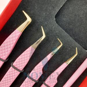 Pinzas para Extensión de Pestañas Rosadas con Dorado, Pinzas Puntiagudas con Espejo de Inspección de Pestañas a Precios de Mayoreo - Product Image 4