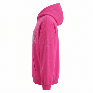 เสื้อฮู้ดดี้ประดับเพชรแบบขายส่ง รับทำตามสั่ง ปักลายแบบฮอตฟิกซ์ สกรีนลายแบบซับลิเมชั่น เสื้อผ้าสตรีทแฟชั่น ฮู้ดดี้ขายส่ง MOQ ต่ำ รับทำโลโก้แบรนด์ส่วนตัว - Product Image 4