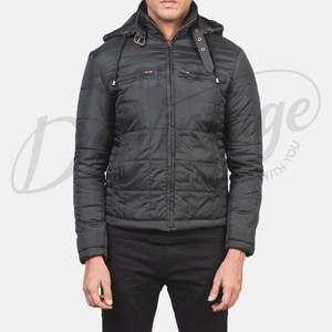 Chaqueta de invierno acolchada negra para hombre, corte ajustado, con capucha, cálida, informal, tipo burbuja. - Product Image 3