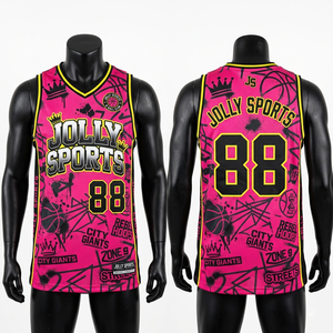 streetwear basketball jersey breathable mesh pink tank urban style fit 100% cotton T-shirt for men loose fit printed - Product Image 1