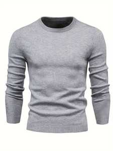 Men's Mustard <b>Yellow</b> Solid Knitted Pullover Sweater Crew Neck Slim Fit Casual Warm Fall Winter Jumper Men's Fashion Knitwear - Product Image 6