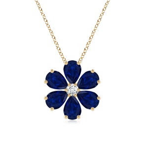 High Quality IGI Certified 6*4MM 2.1Ct Blue Sapphire Gemstone Flower Cluster <b>Pendant</b> with 0.07Ct Diamond In 14K 18K <b>Solid</b> <b>Gold</b> - Product Image 1