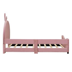Divano letto imbottito rosa a una piazza e mezza con testiera a forma di orecchie di coniglio per letti per bambini - Product Image 5