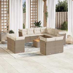 Set Divano da Giardino in Rattan Beige, Arredamento da Esterno con Cuscini in Schiuma ad Alta Densità, Design Contemporaneo Impermeabile - Product Image 3