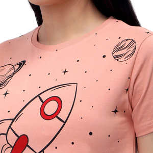 T-shirt court en coton respirant et écologique pour femme, motif Peach Rocket Space, séchage rapide, manches courtes, imprimé, décontracté, pour le printemps - Product Image 6
