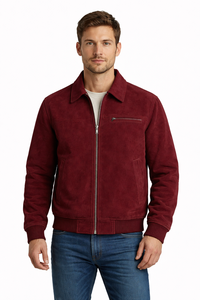 Blouson Bomber Homme Personnalisé en Daim Bordeaux Fait Main en Cuir Véritable Hiver Respirant Fermeture Éclair Vêtement d'extérieur Rouge Foncé Vibrant - Product Image 2
