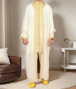 Túnica Bordada Antiarrugas para Hombre, Manga Larga, Largo hasta el Suelo, Corte Regular, Algodón, Estilo Étnico de Oriente Medio, Todas las Temporadas, Eid - Product Image 1