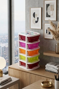 <b>Stackable</b> <b>Plastic</b> Storage <b>Drawers</b> Rectangle Five Layers PP Material for Kids Room Neatening Storage - Product Image 3