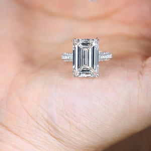 Bague en or blanc taille émeraude avec diamant de 5,40 carats, bijoux de fiançailles et de mariage en diamant de laboratoire, plaqué or 14 carats, vermeil éternité - Product Image 1