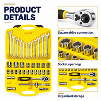HEHE 37-Teiliges Metall-Steckschlüssel- und Schraubenschlüssel-Set 1/2-Zoll-Antrieb Ratsche mit Zwölf Kombinations-Schraubenschlüsseln für Autoreparatur